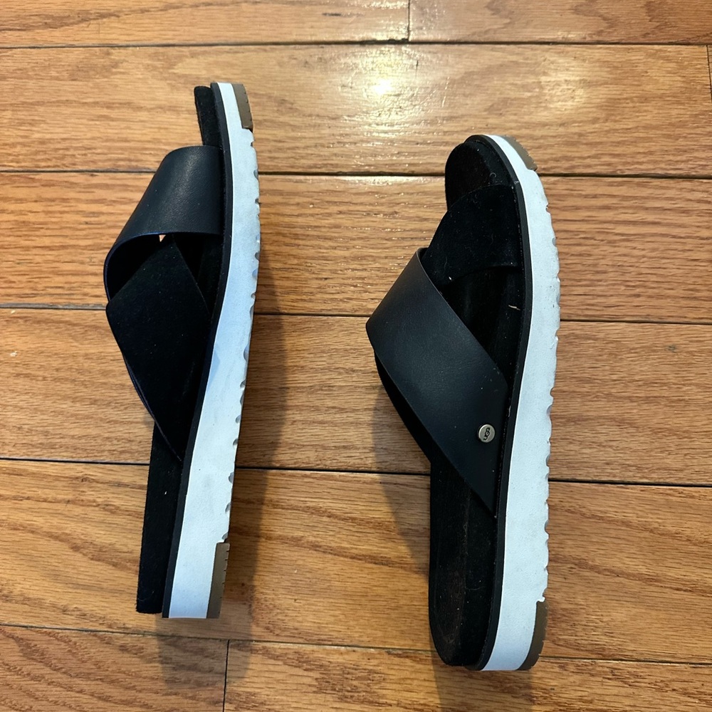 Ugg Kari Black Leather and Suede Sandals Size 6.5